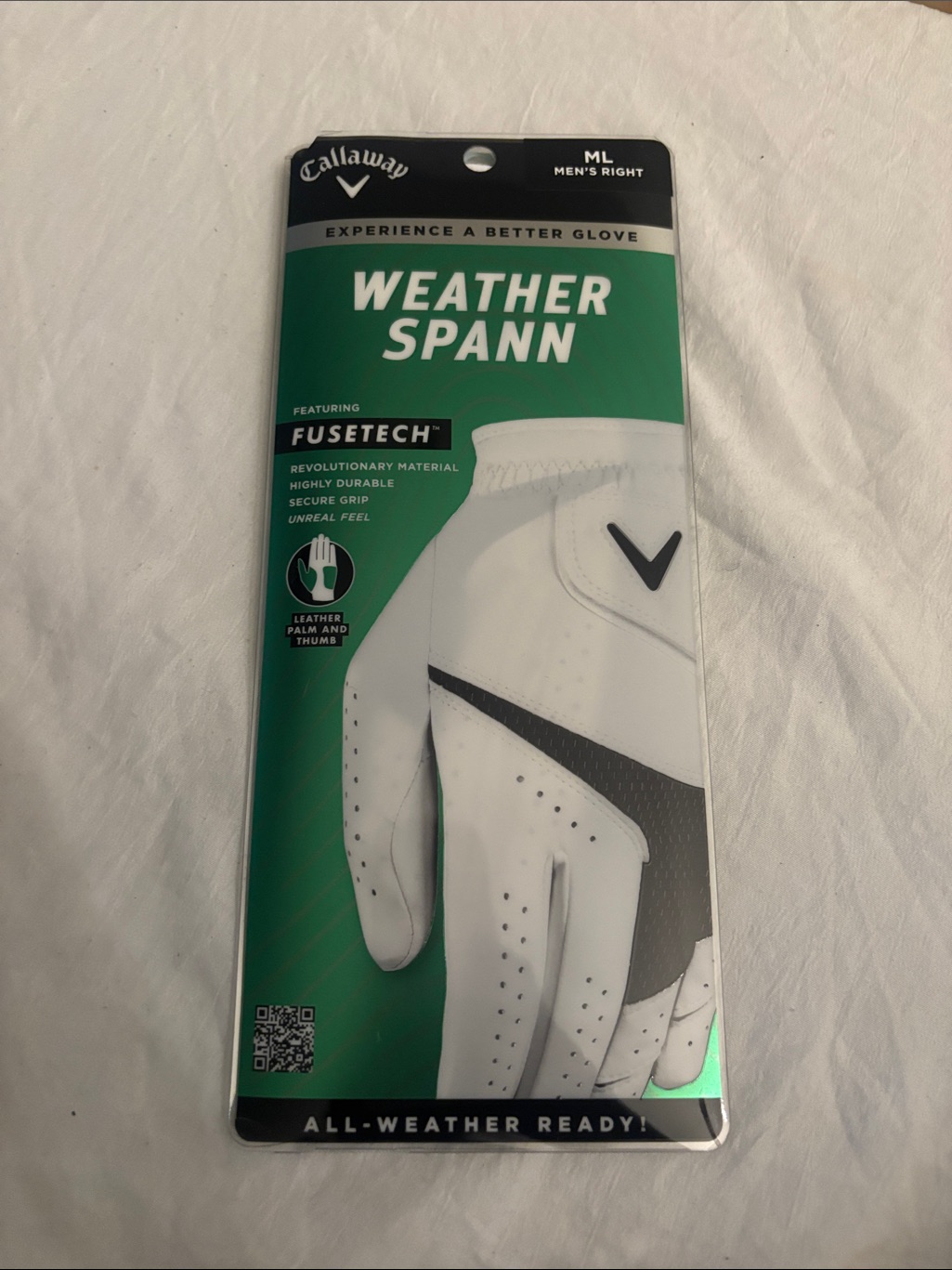 Callaway Weather Spann Golf Glove  White With Black Accents